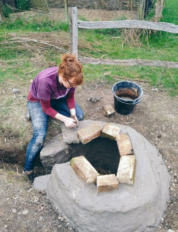 Victoria Lucas constructing her furnace for Anglo-Saxon glass recycling at Jarrow Hall